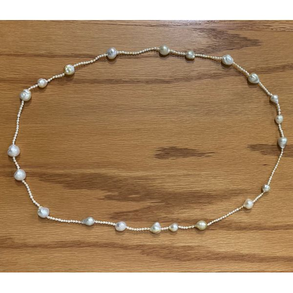 White to Light Golden Colored Keshi Akoya Pearl Long Necklace 32