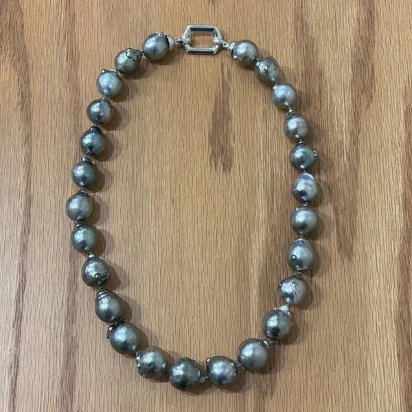 14 - 17.2 mm Baroque Black Tahitian Pearl Necklace with SS Clasp 20