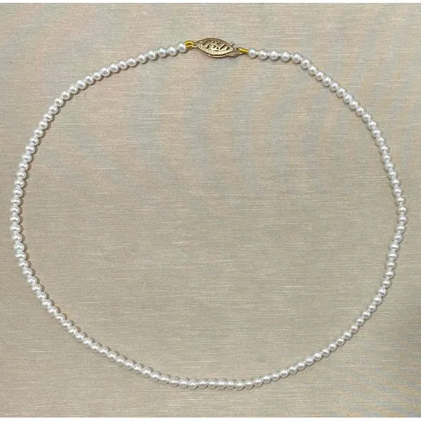 3 - 3.5 mm Freshwater Pearl Necklace for Youth with Yellow Gold Clasp 13.5