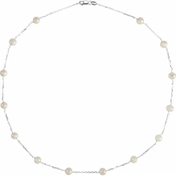 Sterling Silver White Freshwater Pearl 14-Station Necklace 18