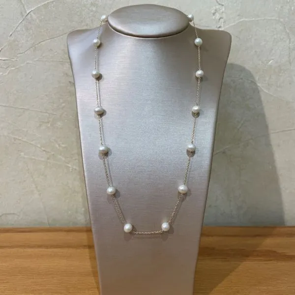 14K Yellow Gold Pearl Station Necklace 18