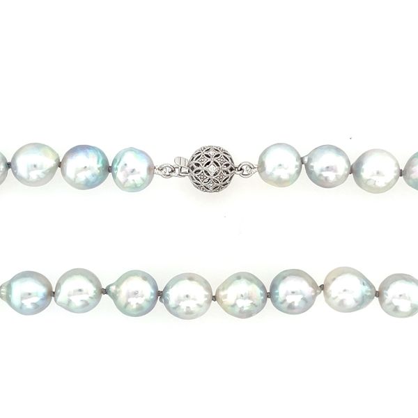 8.5 - 9 mm Gray Akoya Pearl Necklace with White Gold Diamond Clasp Image 4 Franzetti Jewelers Austin, TX