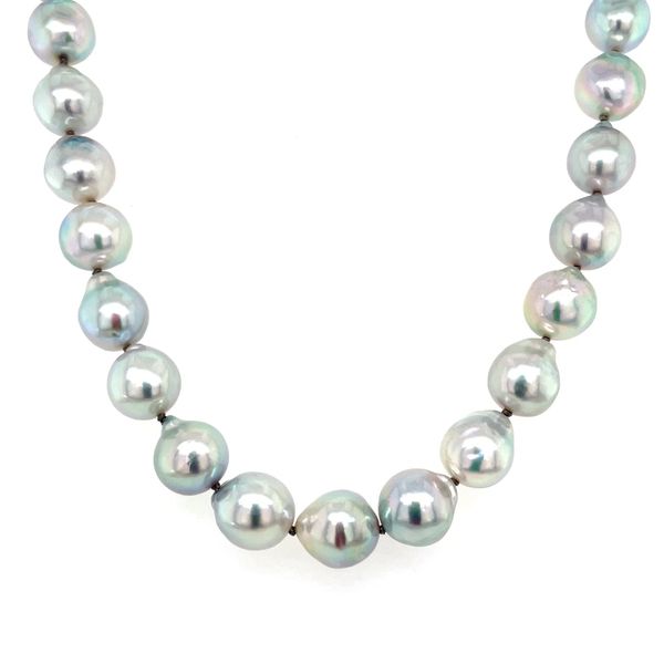 8.5 - 9 mm Gray Akoya Pearl Necklace with White Gold Diamond Clasp Franzetti Jewelers Austin, TX