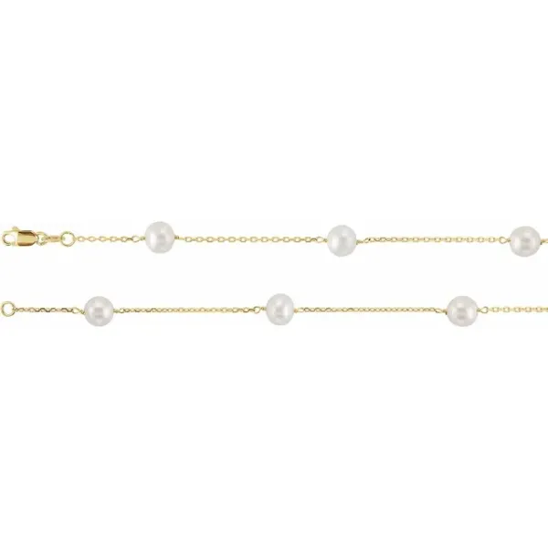 14K Yellow Gold 5.5 - 6 mm Pearl Station Necklace 18