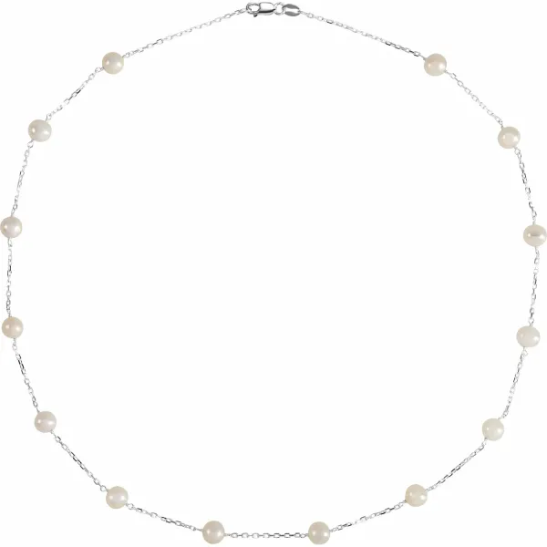Sterling Silver White Freshwater Pearl 14-Station Necklace 18