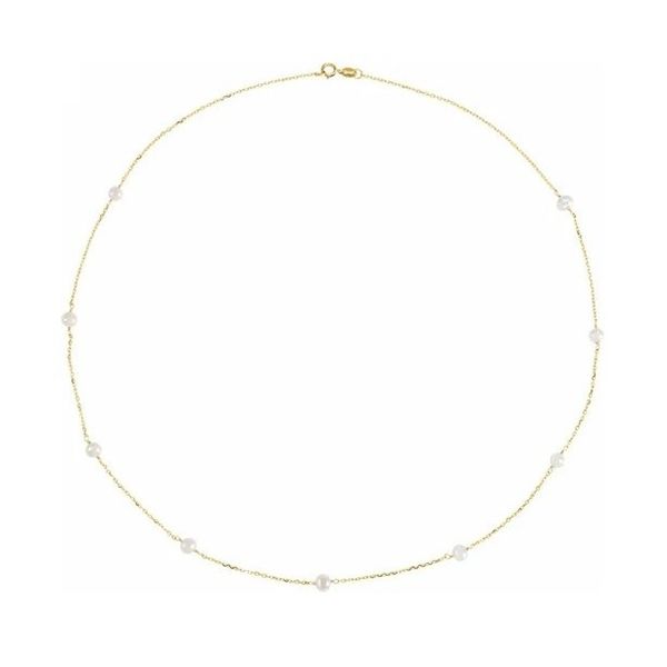 14K Yellow Gold 4.25 mm Pearl Station Necklace 18