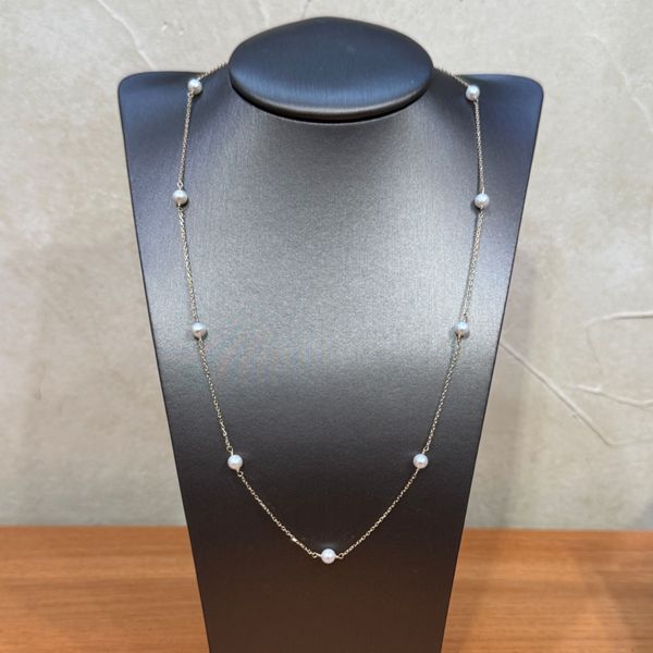 14K Yellow Gold 4.25 mm Pearl Station Necklace 18