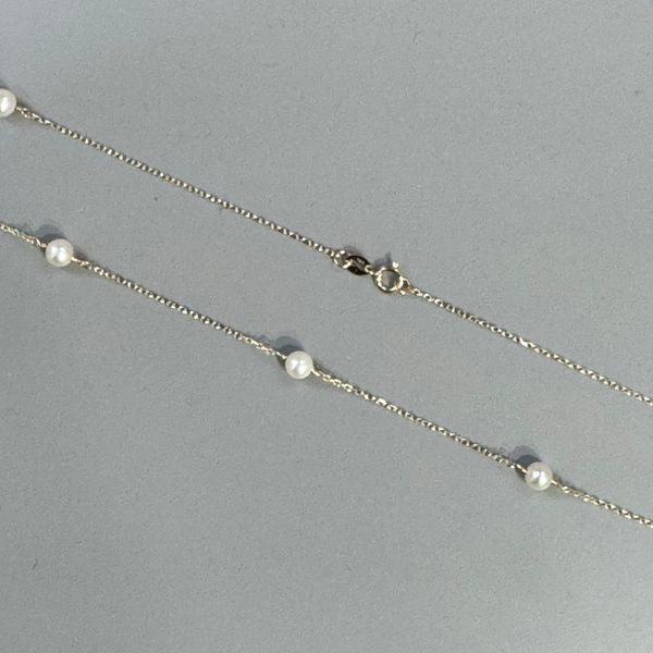 14K Yellow Gold 4.25 mm Pearl Station Necklace 18