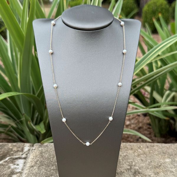 14K Yellow Gold 4.25 mm Pearl Station Necklace 18
