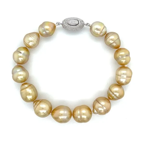 Baroque Shaped Golden South Sea Pearl Bracelet with Silver Clasp 8