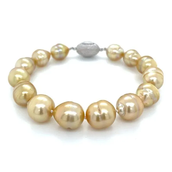 Baroque Shaped Golden South Sea Pearl Bracelet with Silver Clasp 8