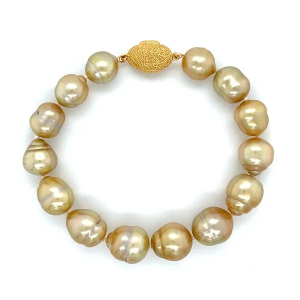 Baroque Shaped Golden South Sea Pearl Bracelet with Vermeil 8