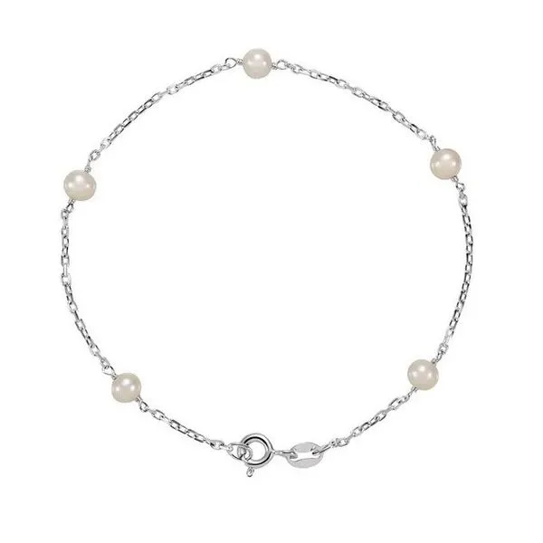 Sterling Silver 4.5 mm White Freshwater Pearl 5-Station Bracelet 7