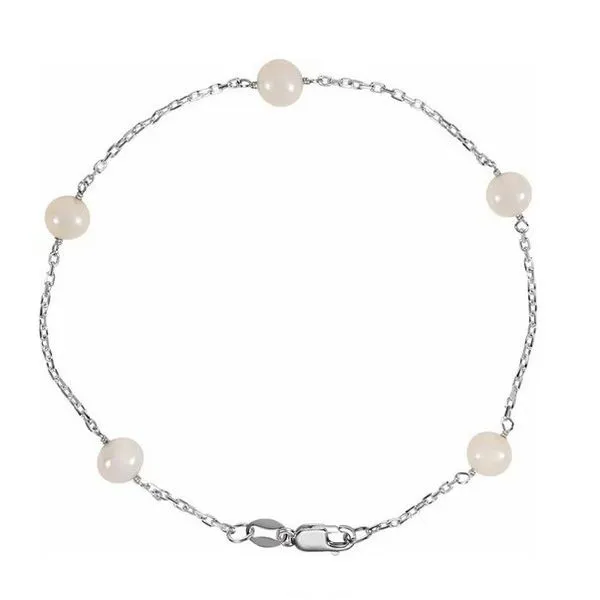Sterling Silver 6 mm White Freshwater Pearl 5-Station Bracelet 7.5