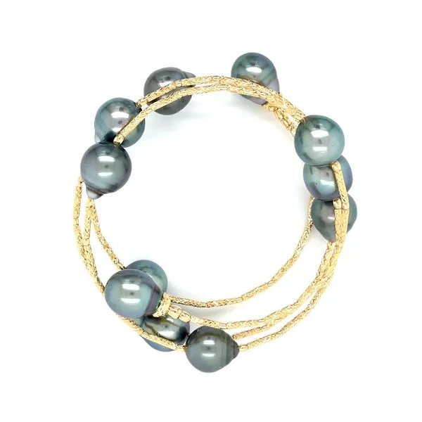 18KY Gold Wrap On Flexible Bracelet with Tahitian Pearls Image 5 Franzetti Jewelers Austin, TX