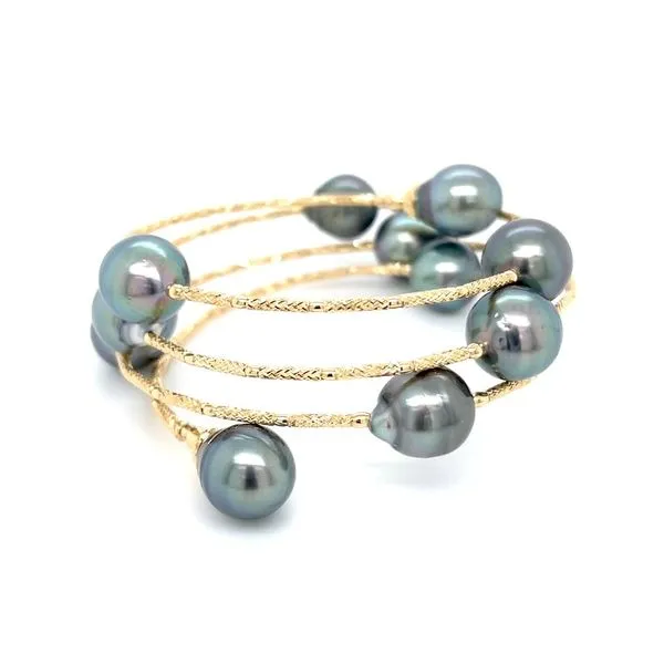 18KY Gold Wrap On Flexible Bracelet with Tahitian Pearls Franzetti Jewelers Austin, TX