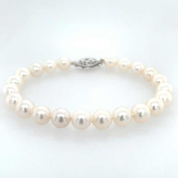7 - 7.5 mm White Freshwater Pearl Bracelet with White Gold Clasp 7