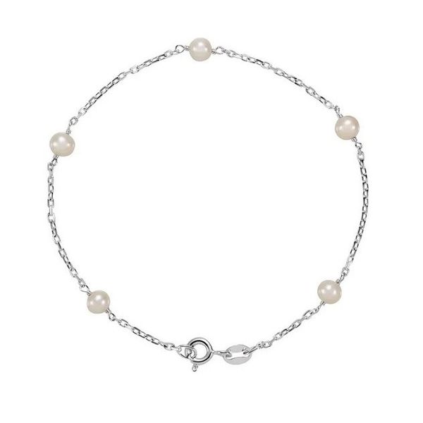 Sterling Silver 4.5 mm White Freshwater Pearl 5-Station Bracelet 7