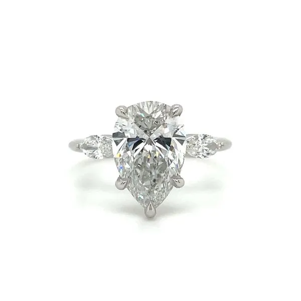 Platinum 3 Diamond Engagement Ring with 3.01 Ct Pear Lab Diamond & Marquises Franzetti Jewelers Austin, TX