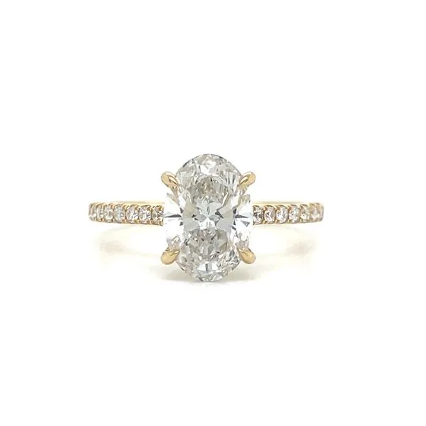 14KY Gold Hidden Halo Cathedral Engagement Ring with 2 Ct Oval Lab Diamond Franzetti Jewelers Austin, TX