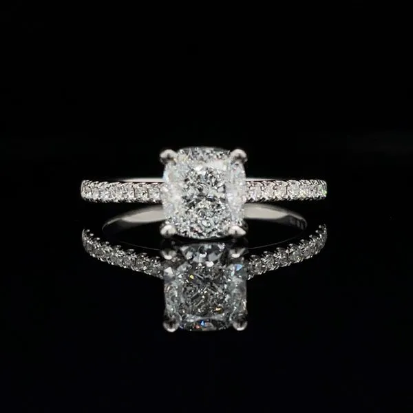 14KW Gold Hidden Halo Cathedral Engagement Ring with 1.5 Ct Cushion Lab Diamond Franzetti Jewelers Austin, TX