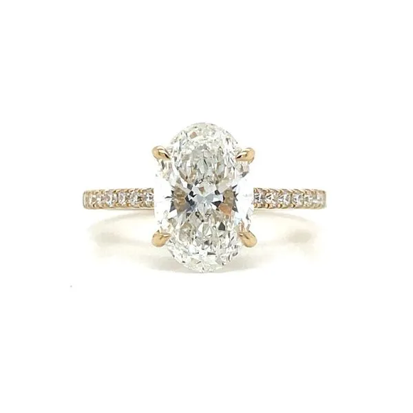 14KY Gold Hidden Halo Cathedral Engagement Ring with 2.62 Ct Oval Lab Diamond Franzetti Jewelers Austin, TX
