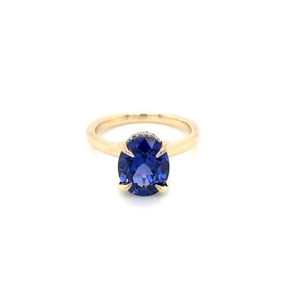 14KY Gold Hidden Halo Engagement Ring with 10 x 8 MM Oval Lab Blue Sapphire Image 3 Franzetti Jewelers Austin, TX