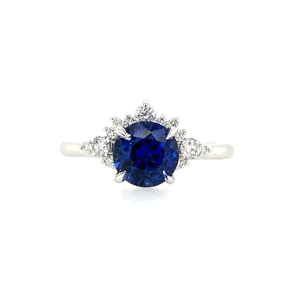 14KW Gold Accented Engagement Ring with 6.5 MM Round Lab Blue Sapphire Franzetti Jewelers Austin, TX