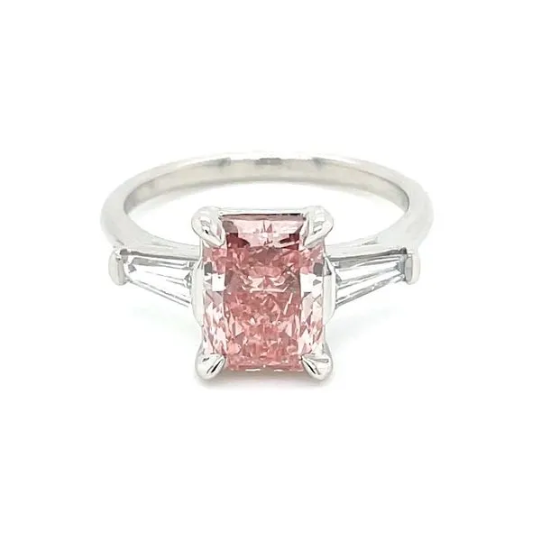Platinum Engagement Ring with 2.14 Ct Fancy Pink Radiant Lab Diamond & Baguettes Franzetti Jewelers Austin, TX