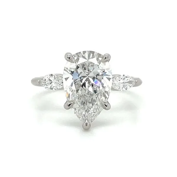 Platinum 3 Diamond Engagement Ring with 3.09 Ct Pear Lab Diamond & Marquises Franzetti Jewelers Austin, TX