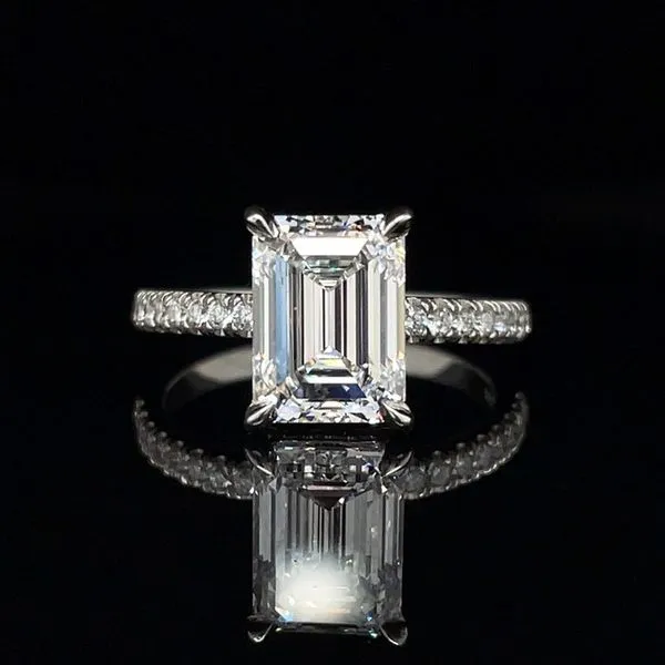 Platinum Hidden Halo Engagement Ring with 3.10 Ct Emerald Lab Diamond Franzetti Jewelers Austin, TX