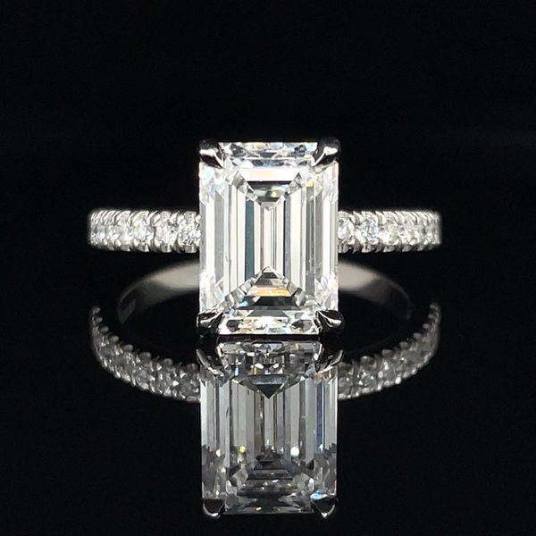 Platinum Hidden Halo Engagement Ring with 3.04 Ct Emerald Lab Diamond Franzetti Jewelers Austin, TX