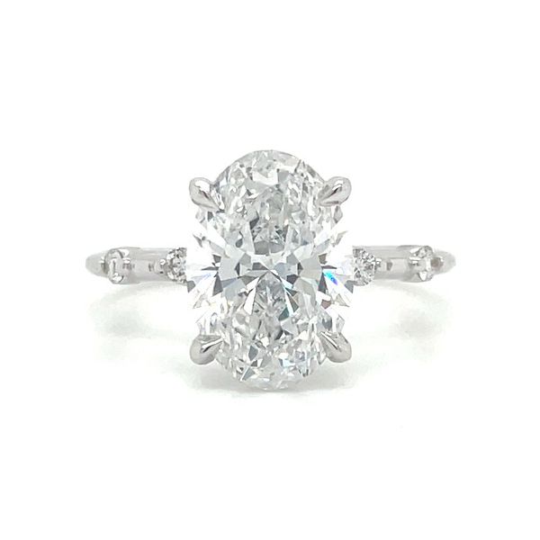 Platinum Spaced Diamond Engagement Ring with 3.04 Ct Oval Lab Diamond Franzetti Jewelers Austin, TX