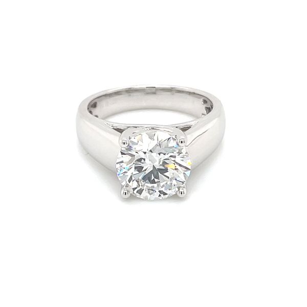 14KW Gold Wide Cross Prong Engagement Ring with Solitaire 3 Ct Round Lab Diamond Image 3 Franzetti Jewelers Austin, TX
