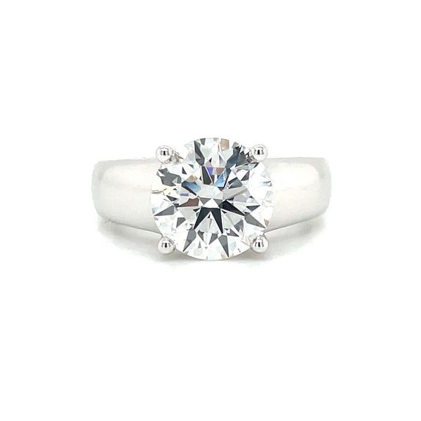 14KW Gold Wide Cross Prong Engagement Ring with Solitaire 3 Ct Round Lab Diamond Franzetti Jewelers Austin, TX