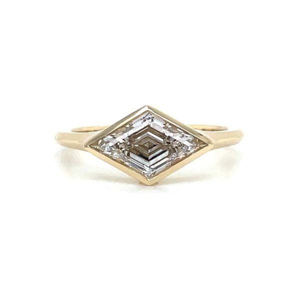 14KY Gold East West Bezel Set Engagement Ring with 1.54 Ct Lozenge Lab Diamond Franzetti Jewelers Austin, TX