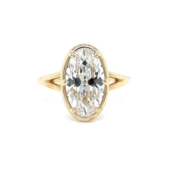 14KY Claw 6 Prong Bezel-Style Engagement Ring with 3.03 Ct Moval Lab Diamond Franzetti Jewelers Austin, TX
