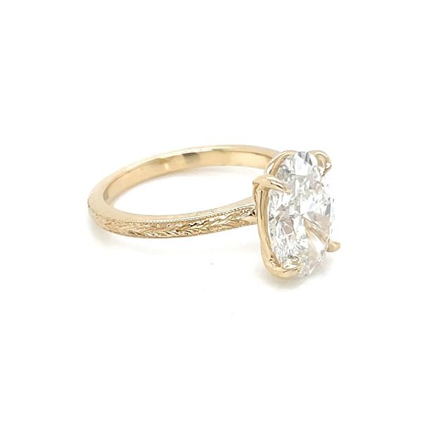 14KY Gold 4 Prong Engraved Engagement Ring with 3.08 Ct Oval Lab Diamond Image 3 Franzetti Jewelers Austin, TX