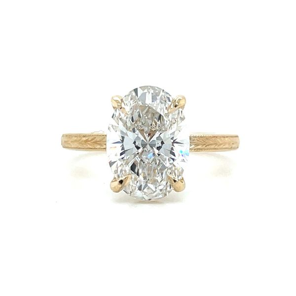 14KY Gold 4 Prong Engraved Engagement Ring with 3.08 Ct Oval Lab Diamond Franzetti Jewelers Austin, TX