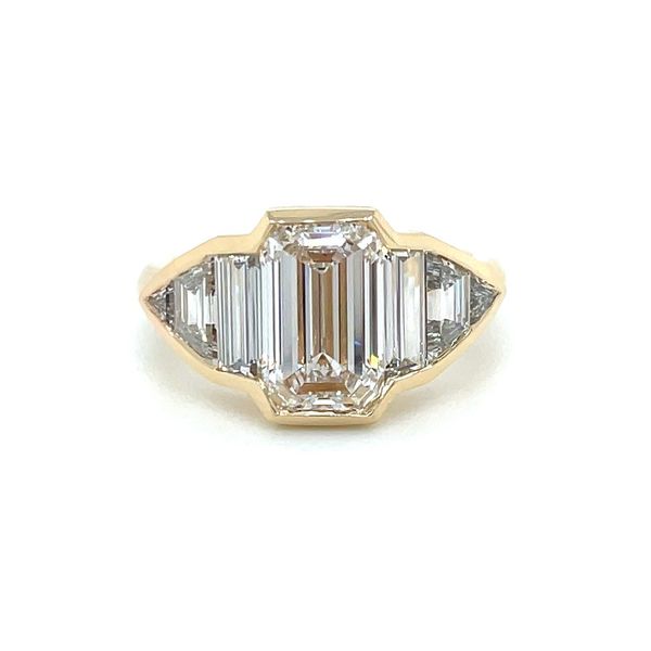 14KY Gold Shared Bezel Engagement Ring with 3.06 Ct Emerald Cut Lab Diamond Franzetti Jewelers Austin, TX