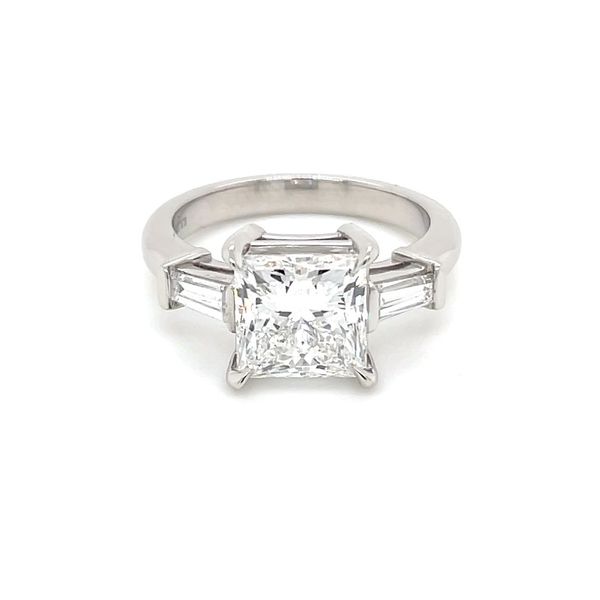 Platinum 3 Stone Engagement Ring with 3.09 Ct Princess Lab Diamond Image 3 Franzetti Jewelers Austin, TX