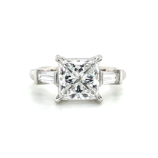 Platinum 3 Stone Engagement Ring with 3.09 Ct Princess Lab Diamond Franzetti Jewelers Austin, TX