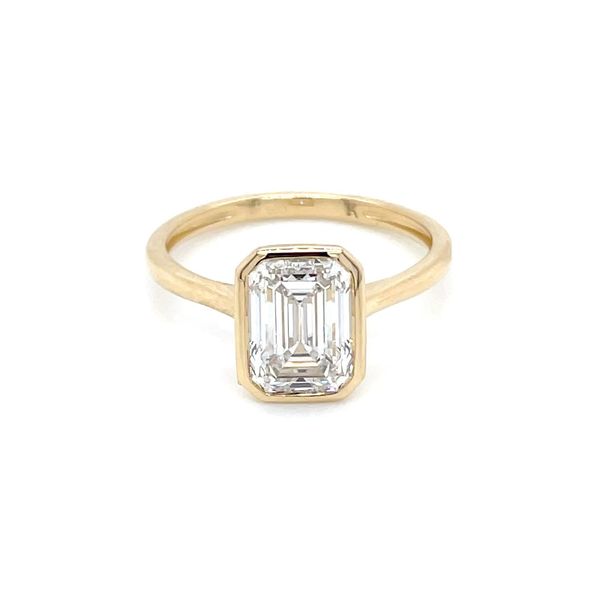 14KY Gold Engagement Ring with Bezel Set 2.05 Ct Emerald Lab Diamond Image 3 Franzetti Jewelers Austin, TX