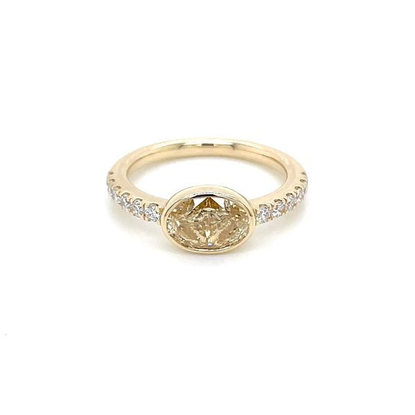 14KY Gold East West Bezel Set Engagement Ring with 1.57 Ct Oval Yellow Lab Diamond Image 3 Franzetti Jewelers Austin, TX