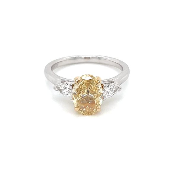 14K W&Y Gold Engagement Ring with 2.2 Ct Fancy Yellow Oval Lab Diamond & Pears Image 3 Franzetti Jewelers Austin, TX