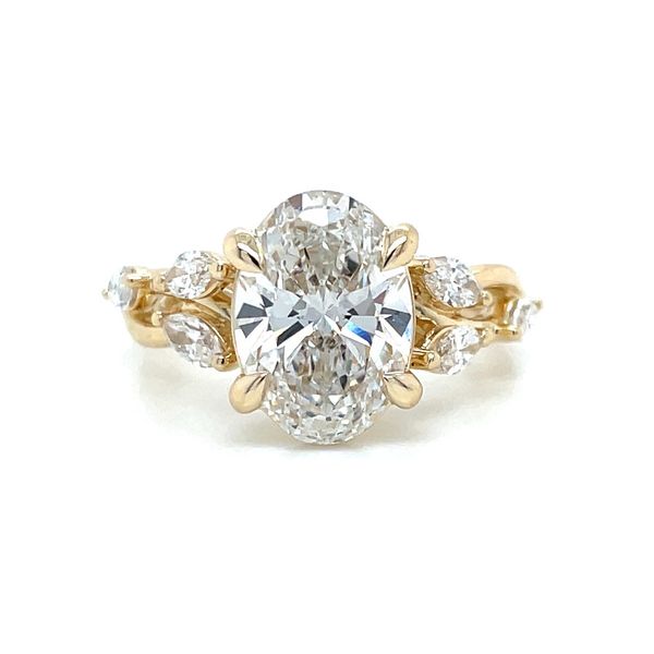 14KY 6 Marquise Nature Inspired Engagement Ring with 3 Ct Oval Franzetti Jewelers Austin, TX