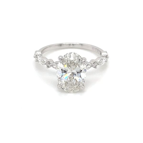 14KW Marquise & Round Alternating Engagement Ring with 2.63 Ct Oval Lab Diamond Image 3 Franzetti Jewelers Austin, TX