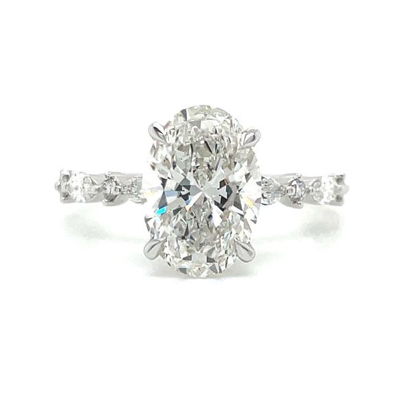 14KW Marquise & Round Alternating Engagement Ring with 2.63 Ct Oval Lab Diamond Franzetti Jewelers Austin, TX