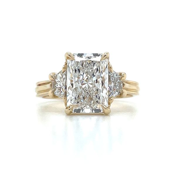 14KY Gold 3 Diamond Engagement Ring with 3.08 Ct Radiant Lab Diamond & Trapezoids Franzetti Jewelers Austin, TX