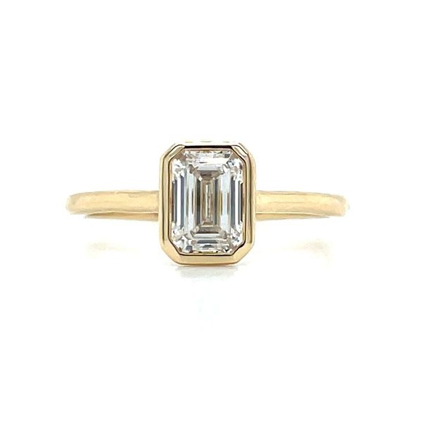 14KY Gold Engagement Ring with Bezel Set 0.99 Ct Emerald Lab Diamond Franzetti Jewelers Austin, TX